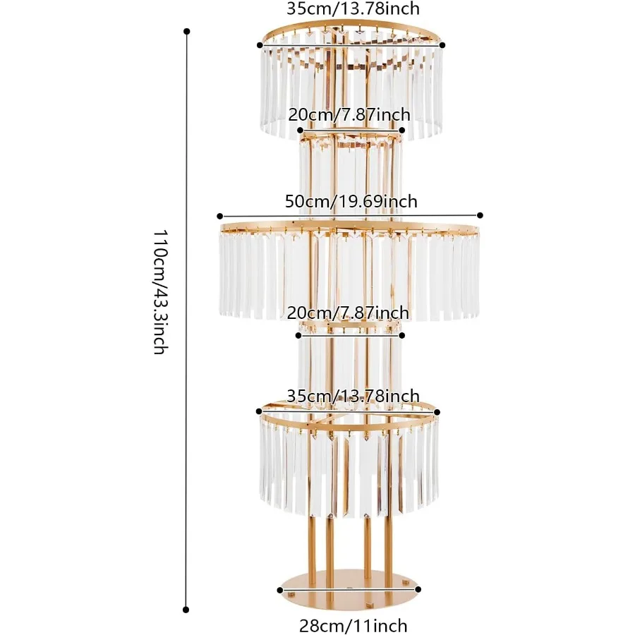 2 قطعة حامل زهور مستدير ذهبي 43.3 بوصة 5 طبقات مع مزهرية كريستالية لتزيين حفلات الزفاف وأعياد الميلاد عرض قاعدة أنيقة