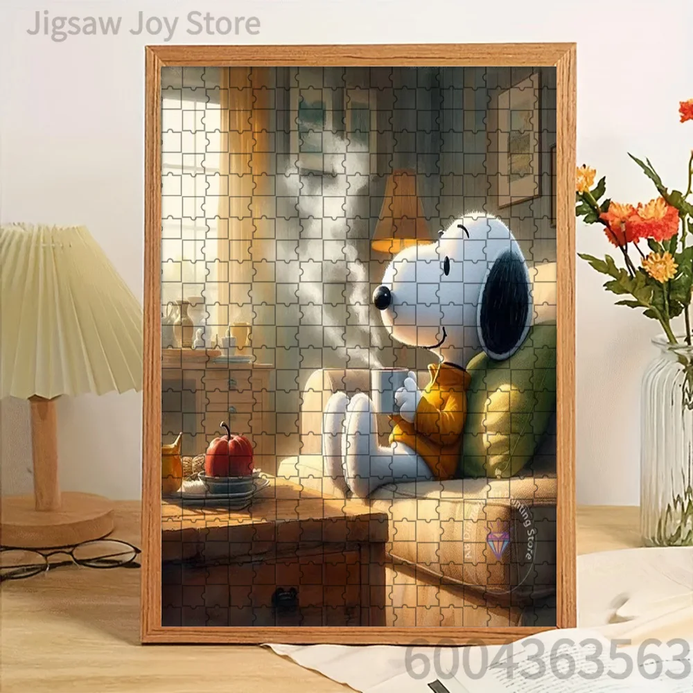 

Paper Jigsaw Puzzle Cozy Snoopy Drinking Hot Drink in Warm Living Room Artwork Brain Teaser