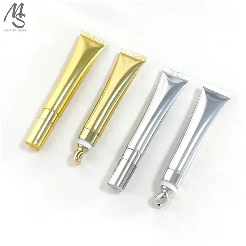 1Pc 20ml Soft Hose &Tube with Metal Massage Head for Eye Lotion/serum Golden/silver Empty Package for Cosmetic Products