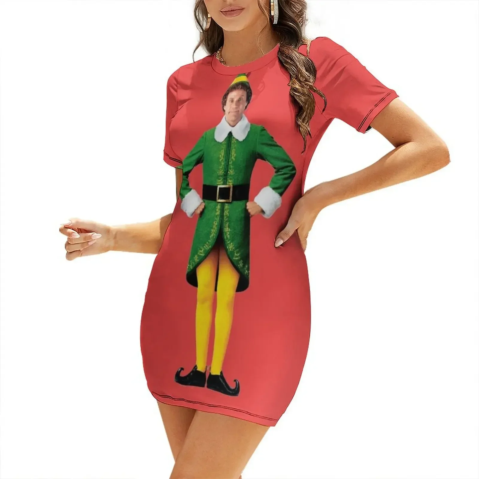 

Buddy the Elf, Christmas Movie, Arms Akimbo Will Ferrell Short-Sleeved Dress dress for woman womens clothing
