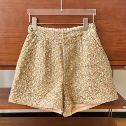 High Quality French Small Fragrance Golden Bright Silk Elastic Waist Loose Shorts Women's Fashion Luxury Korea Chic Tweed Shorts