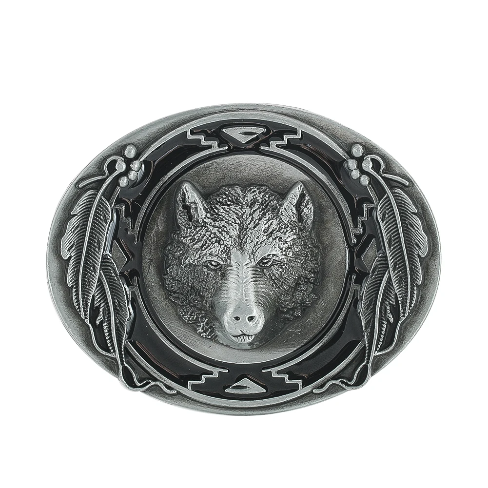 

Geometry Oval Laser Foliage Animal Wolf Head Zinc Alloy Metal Belt Buckle Punk Hip Hop Hyperbole Clasp Men's Clothing Accessory