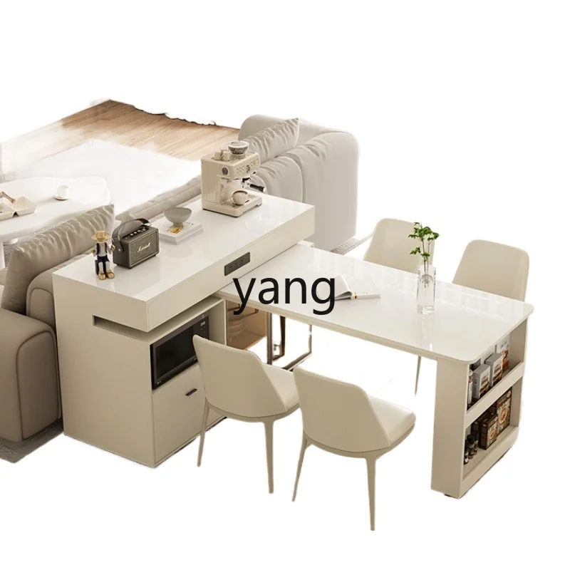 

LH island table integrated household retractable mid-island platform rock slab rotating cream wind