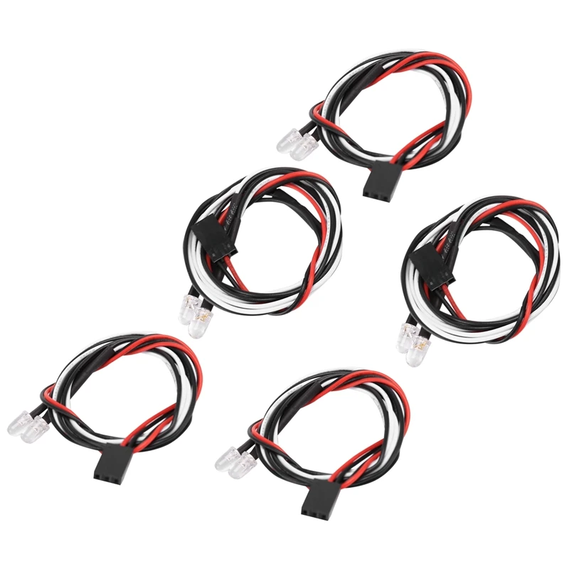 5Pcs 2 LED Light 5Mm 2 White Light For 1/8 1/10 Axial SCX10 Traxxas TRX4 D90 HSP HPI Tamiya Redcat RC Car