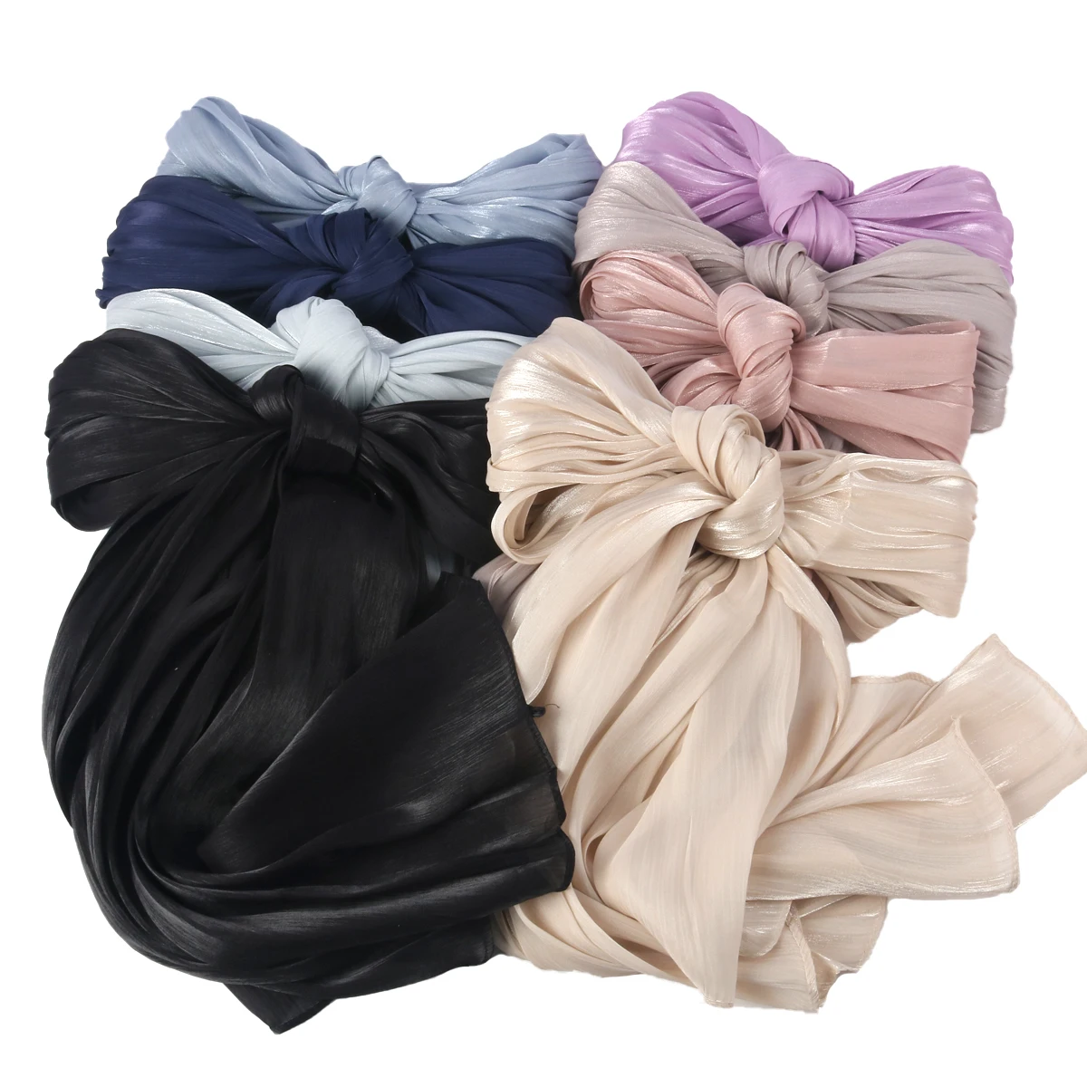 Premium Muslim Pleated Shimmer Chiffon Hijab Malaysian Women Long Shawl Chiffon Crinkle Shawl Female Islamic Headscarf