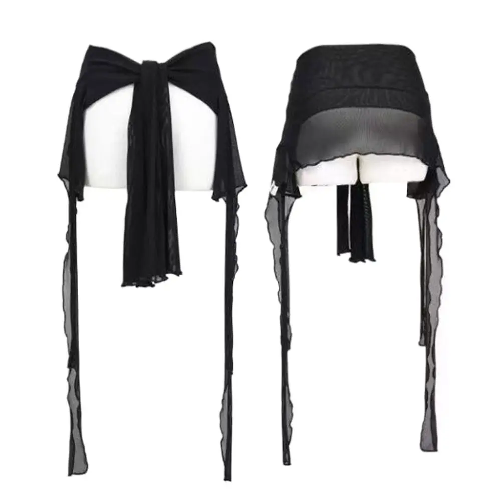 Jeans Pants Decor Irregular Jazz Dance Scarf See Through Streetwear Y2K Belt Harajuku High Waist Waistband