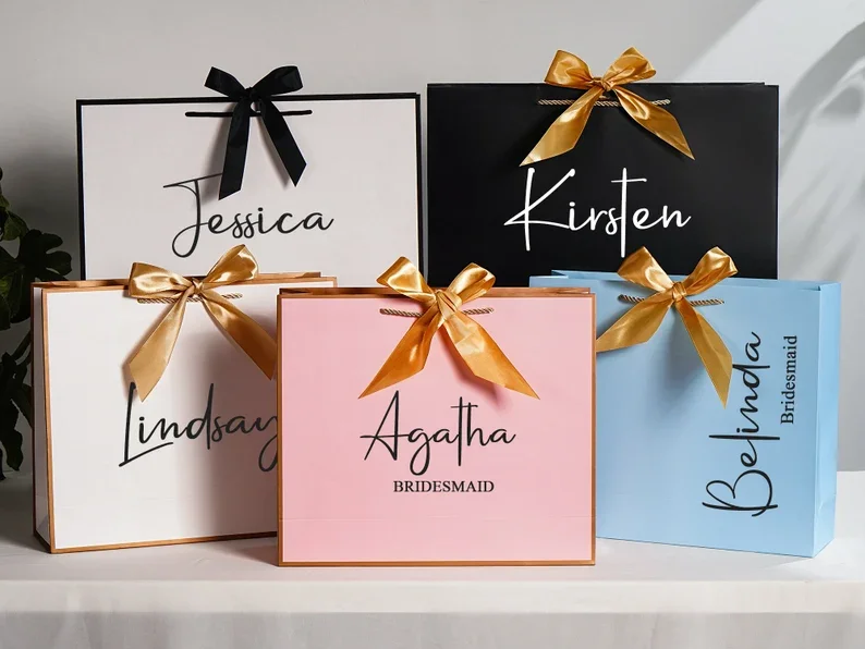 

Personalized Bridesmaid Gift Bags, Custom Wedding Gift Bags,Bachelorette Party Welcome Gift Bags, Elegant Bridal Party Gift Bags