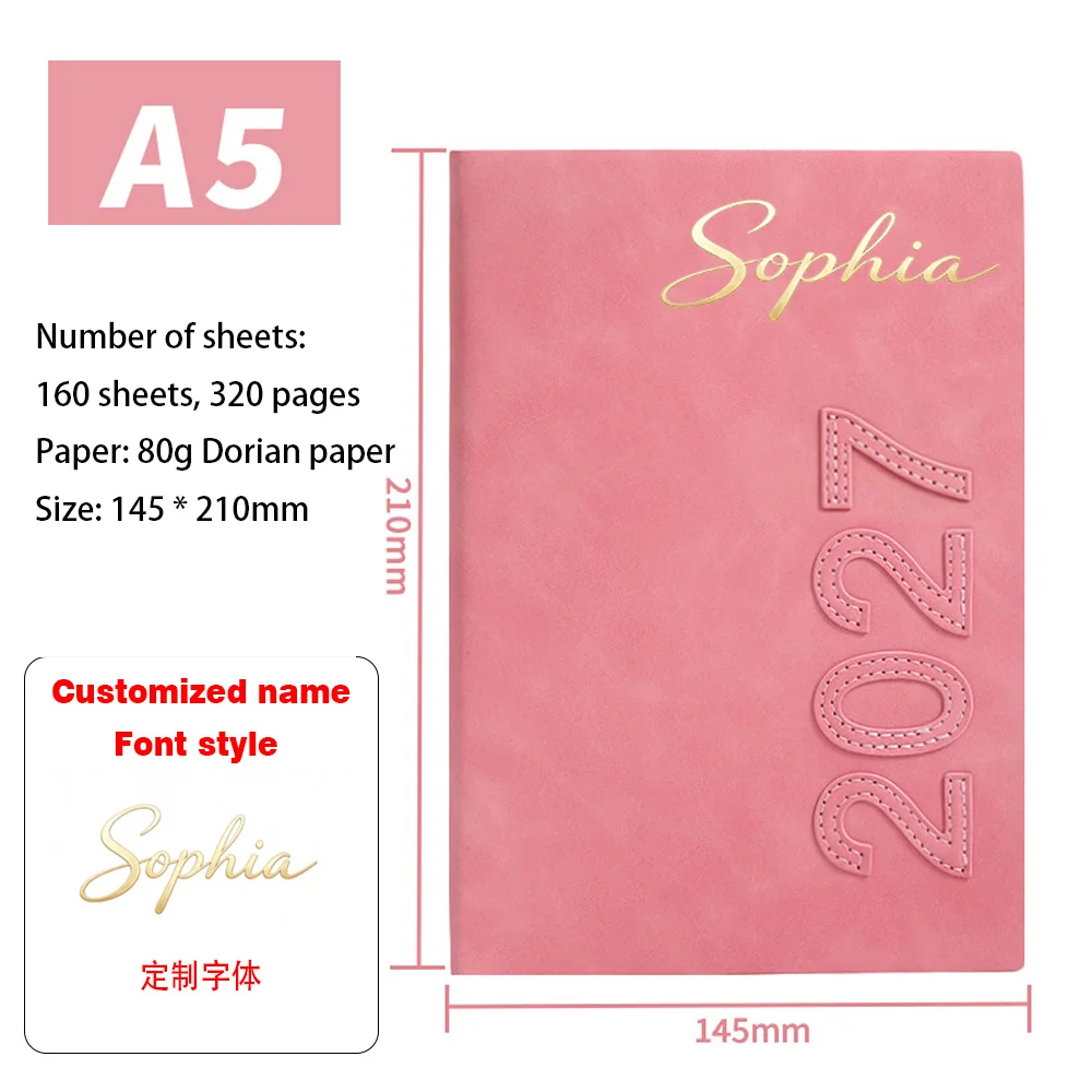 2027 Personalized Name Weekly Monthly Planner Green Leather Customized Agenda Notebook for Daily Schedule Office Planning