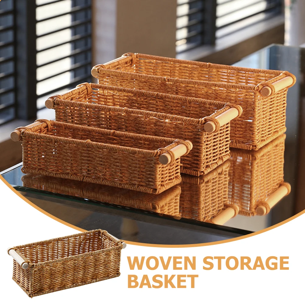 

1pcs Woven Storage Basket Multi Function Decorative Organizer Natural Rustic Style Household Fruit Vegetable Cosmetics for Home