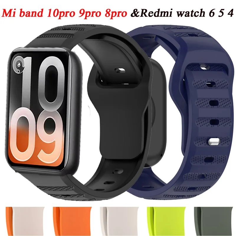 Sport-Silikonarmband für Xiaomi Mi Band 10Pro 9Pro 8Pro, weiches, atmungsaktives Armband für Redmi Watch 6 5 4 Smartwatch, Correa-Gürtel