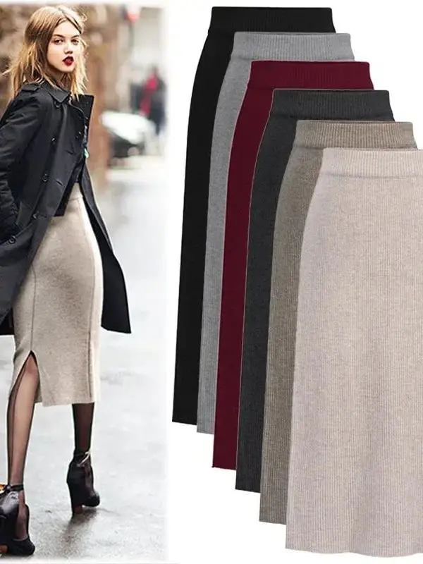 

Юбка из шерсти с высокой талией для осени и зимы, размеры S-6XL, повседневная, прямого кроя, из ПВХ-ткани, H-образная, с рукавами «летучая мышь»