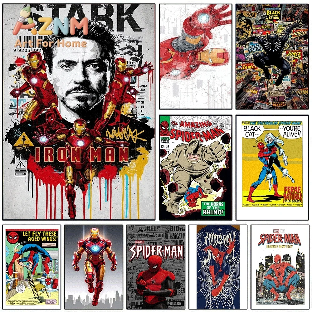 Marvel Tony Stark Iron Man Graffiti Splash Art Canvas Wall Art Unframed Canvas Poster Print for Boys Bedroom Game Room Apartme