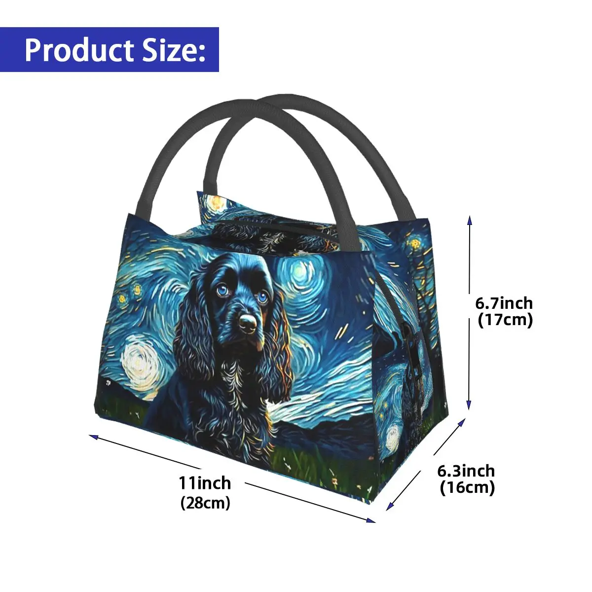 A Cocker Spaniel Puppy Starry Night Insulated Lunch Bag for Women Kids Leakproof Food Boxes Thermal Lunch Box Tote