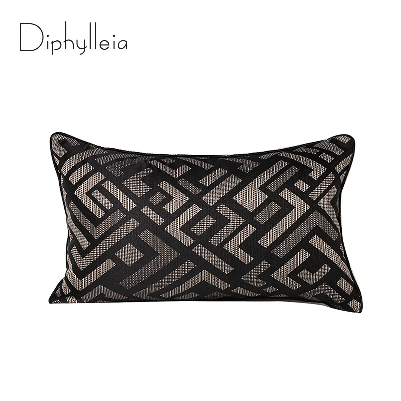 

Diphylleia Uptown Black And Brown Luxury Lumbar Pillow Cover Modern Irregular Geometry Jacquard Furnishing Cushion Case 30x50cm