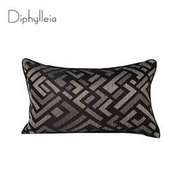Diphylleia Uptown Black And Brown Luxury Lumbar Pillow Cover Modern Irregular Geometry Jacquard Furnishing Cushion Case 30x50cm