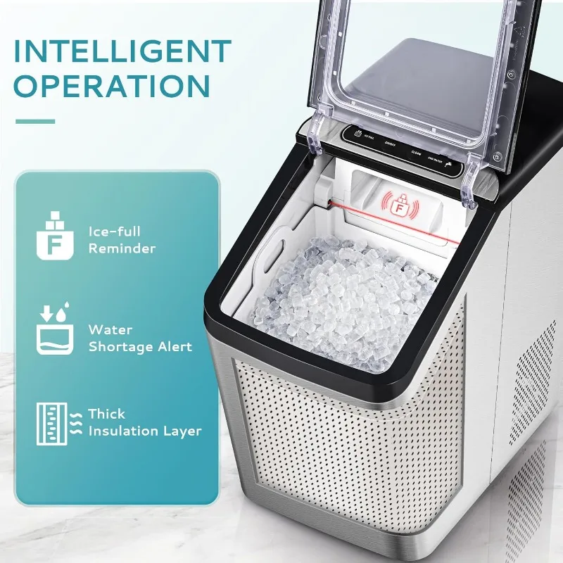 Nugget Ice Maker Countertop, Max 34lbs/Day, 2 Way Water Refill, Self-Cleaning Pebble Ice Maker Machine with 3Qt Reservoir