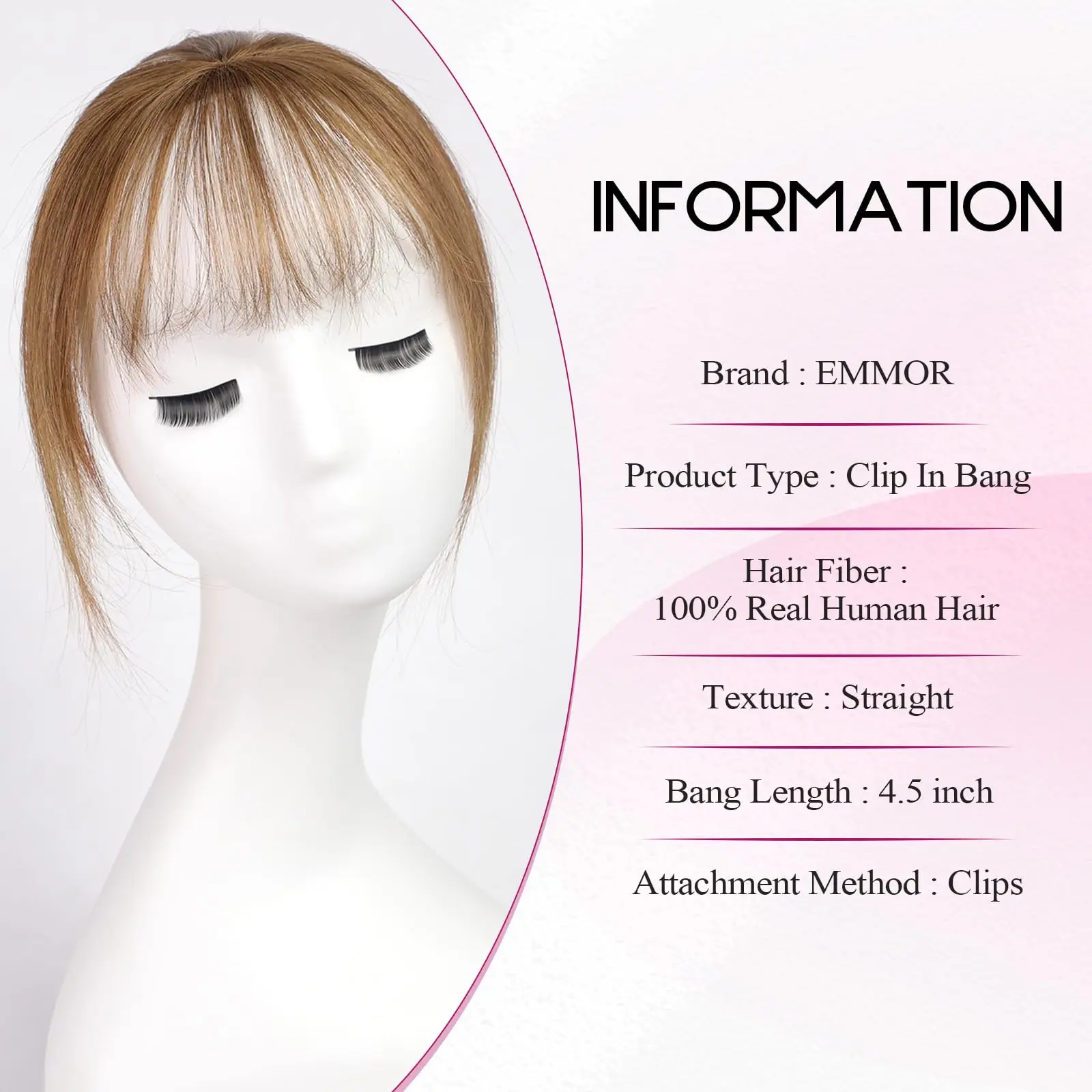 Light Brown Air Bangs Clip in Bangs 3D Cover Top HairPieces with 5 inch Wispy Fringes 100% Human Hair Bangs with 3 Non-slip Clip