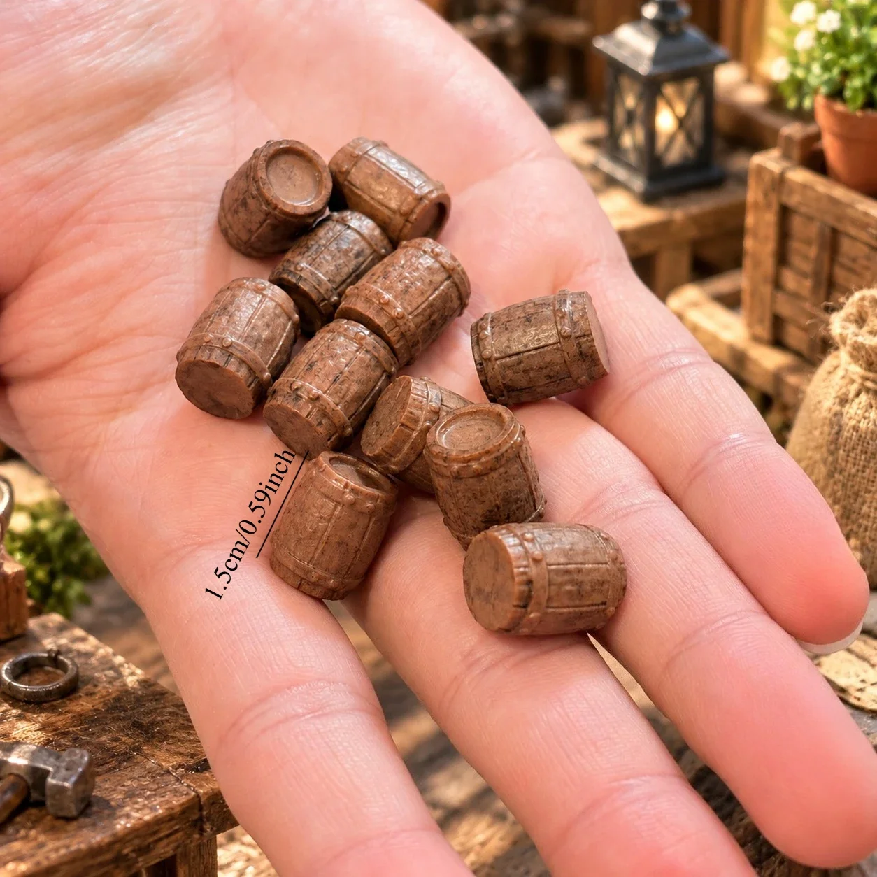 11pcs Miniature Barrel Model, Imitation Vintage Mini Barrels, Realistic Textured Tiny Barrel Figurines for Diorama Building