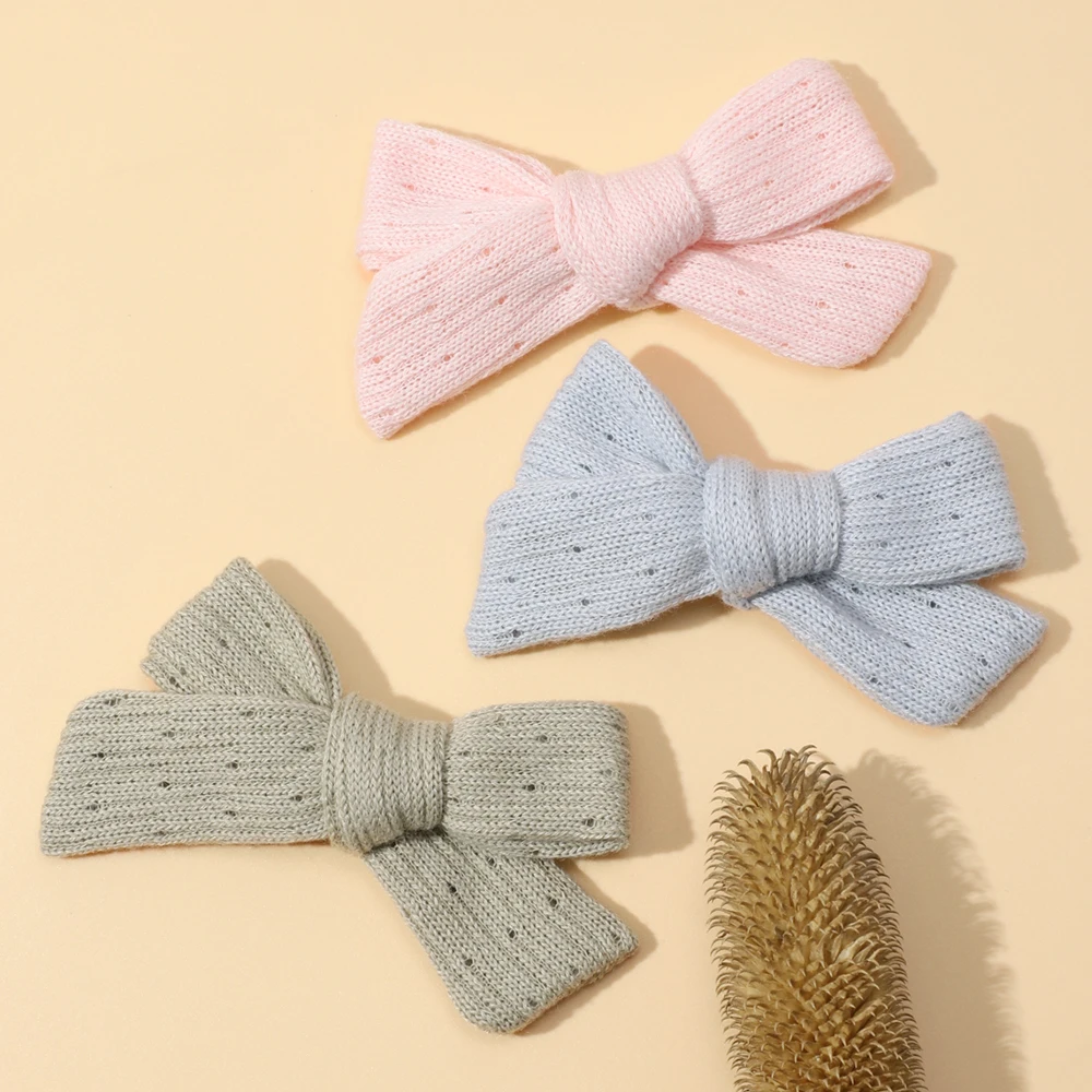 New Solid  Bow Hair Clips For Baby Girls Handmade Cute Hairpin Barrettes Nylon Headwear Kids Hair Accessories