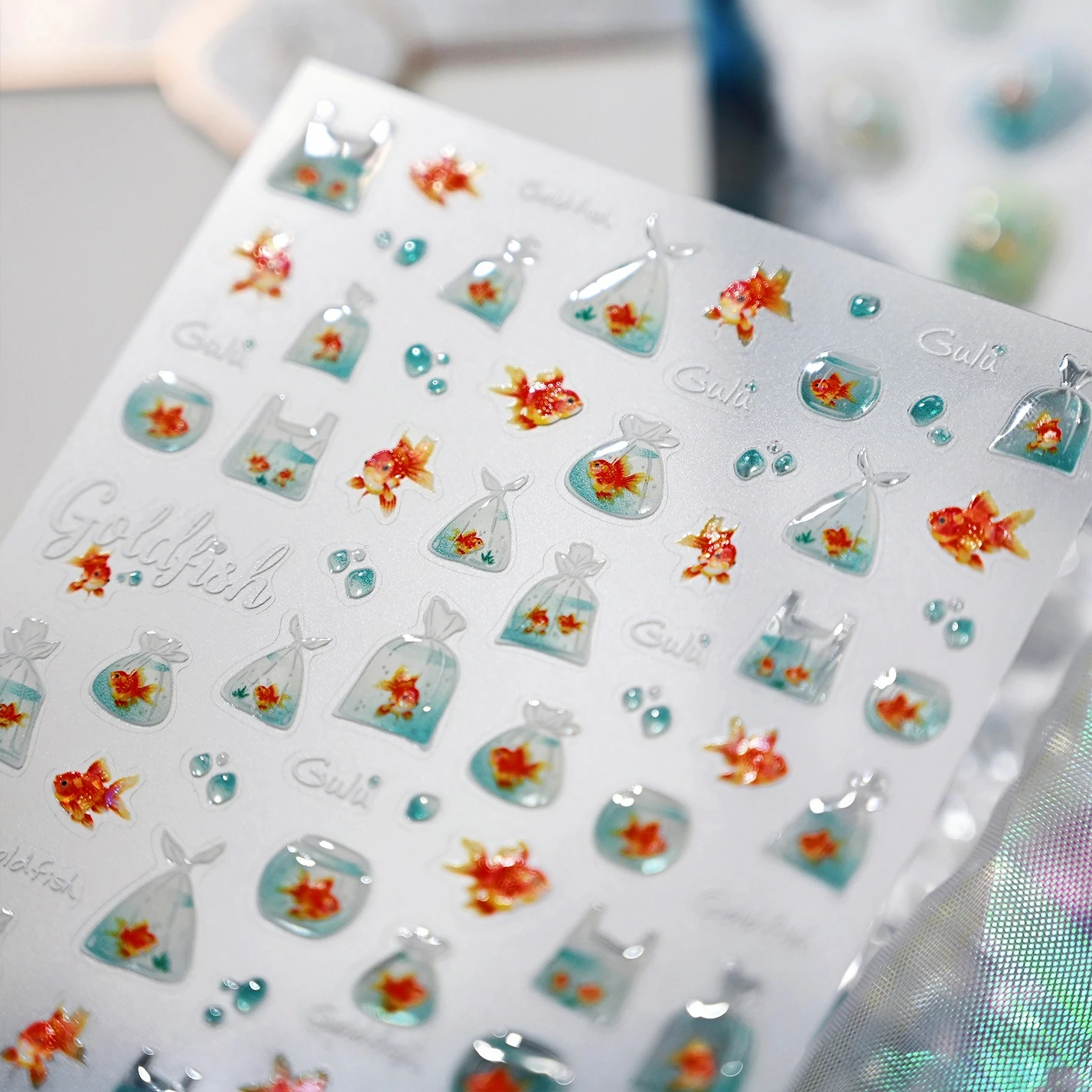 

funny Pocket Goldfish Water Bubble Koi Carp Shell Pearl Starfish Lotus flower Jellyfish Conch Sea Wave Nail Art Stickers Decals