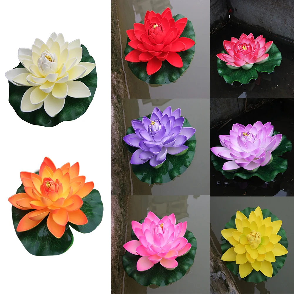 18cm Artificial Water Lily Floating Lotus Flower Pond Aquarium Decor Multi Color Lifelike Water Lily Landscape Decors