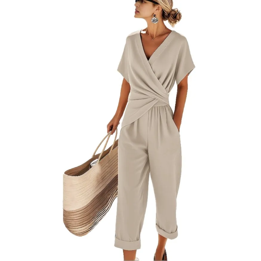 2025 frauen Frühjahr Neue Produkt Unabhängige Station AliExpress Mode Einfarbig Unregelmäßigen Kurzarm Set