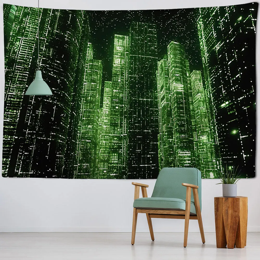 Urban night view tapestry, home decoration, wall hanging cloth, background wall poster, dreamy aesthetic room decoration