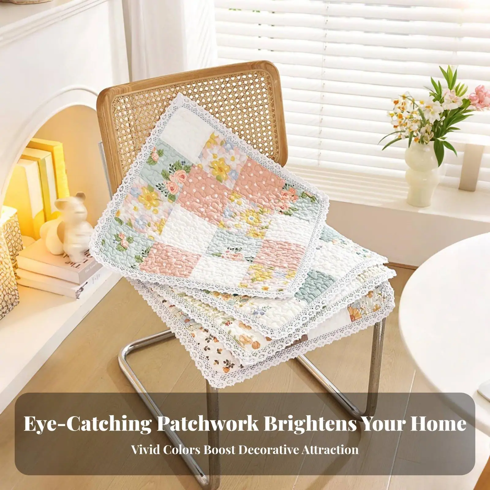 Square Dining Chair Pad All Seasons Use Tied Chair Cushion Breathable Floral Print Seat Pad for Students, Office Workers