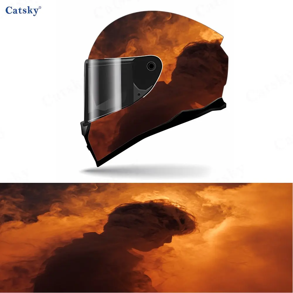 

Orange Clouds Full Face Helmet Decal - Durable and Waterproof PVC, Self-Adhesive Racing Helmet Aesthetic Sticker, Helmet Accesso