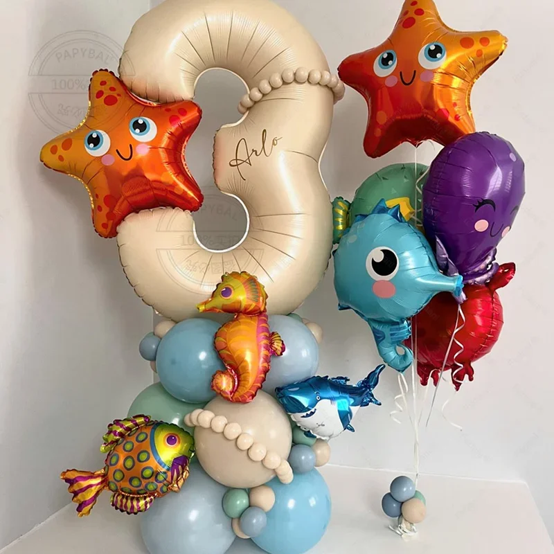 41-teiliges Unterwasser-Welt Ozean-Tierballons-Set 1 2 3 4 5 6 7 8 9 Geburtstagsparty-Dekorationen Babyparty Unterwasser-Party