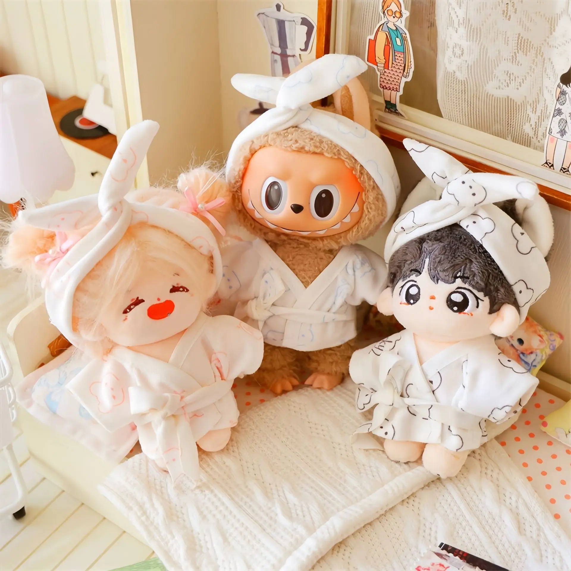 10/20cm Idol Doll Clothes for Cute Little Bear Pajama 3Pcs Set Kawaii Plush Cotton Doll Dress Up Accessories Can Change Clothes