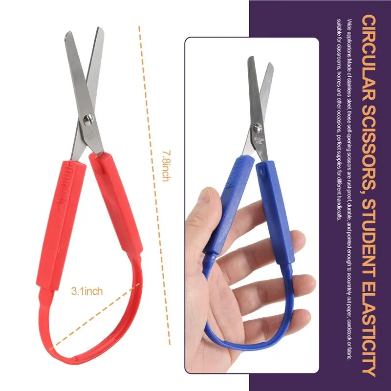 ABSS-Loop Scissors Grip Scissor Colorful Self-Opening Adaptive Cutting Scissors For Children,Adults,Home,Office,School