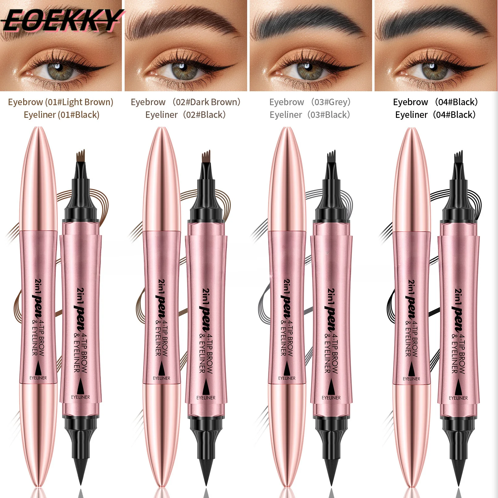 EOEKKY 로즈 골드 더블 헤드 눈썹 펜슬, 네 발톱 아이라이너, 방수, 진흙 방지, 와일드 아이브로우, 액체 눈썹 펜슬, 4D
