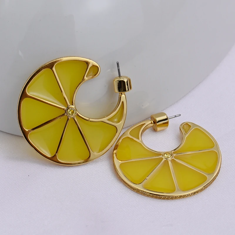 Lemon hoop earrings for women fruit cute earrings summer beach holiday jewelry funny creative jewelry