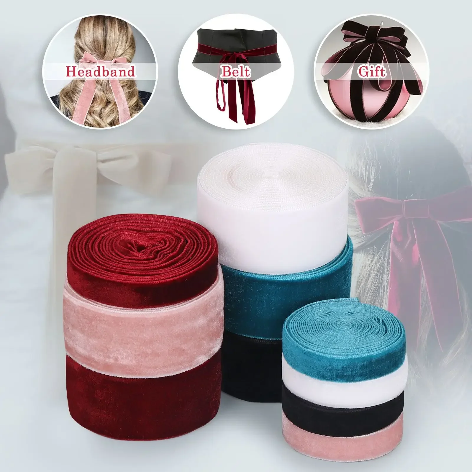 2 Yards 10-25mm Colour Single Face Line Polyester Velvet Ribbon DIY Bowknot Handmade Christmas Ribbon Gift Wrapping Party Decor