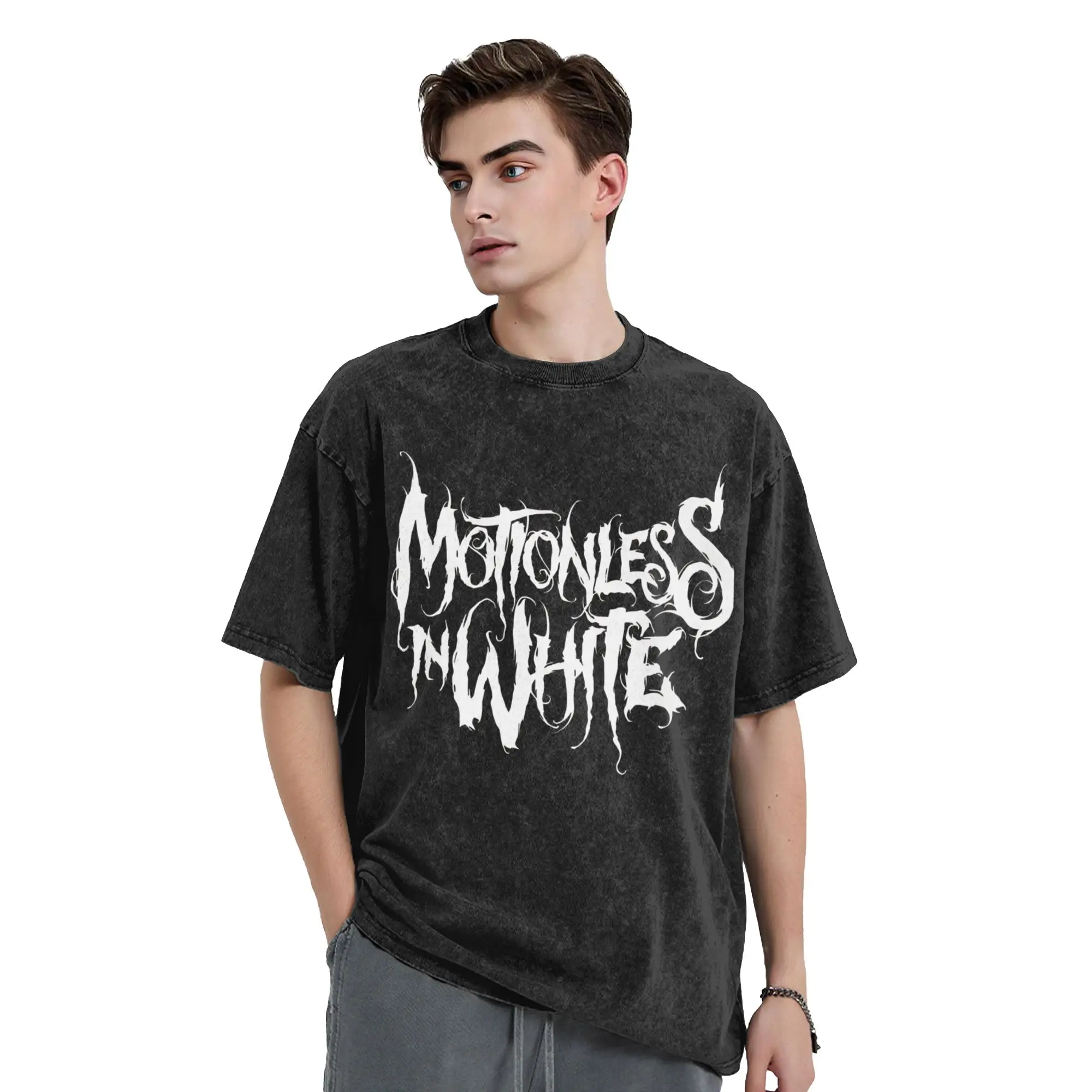 Washed T Shirt Motionless In White Novelty T-Shirts Harajuku Heavy Metal Band Streetwear 100% Cotton Summer Tees for Men Women