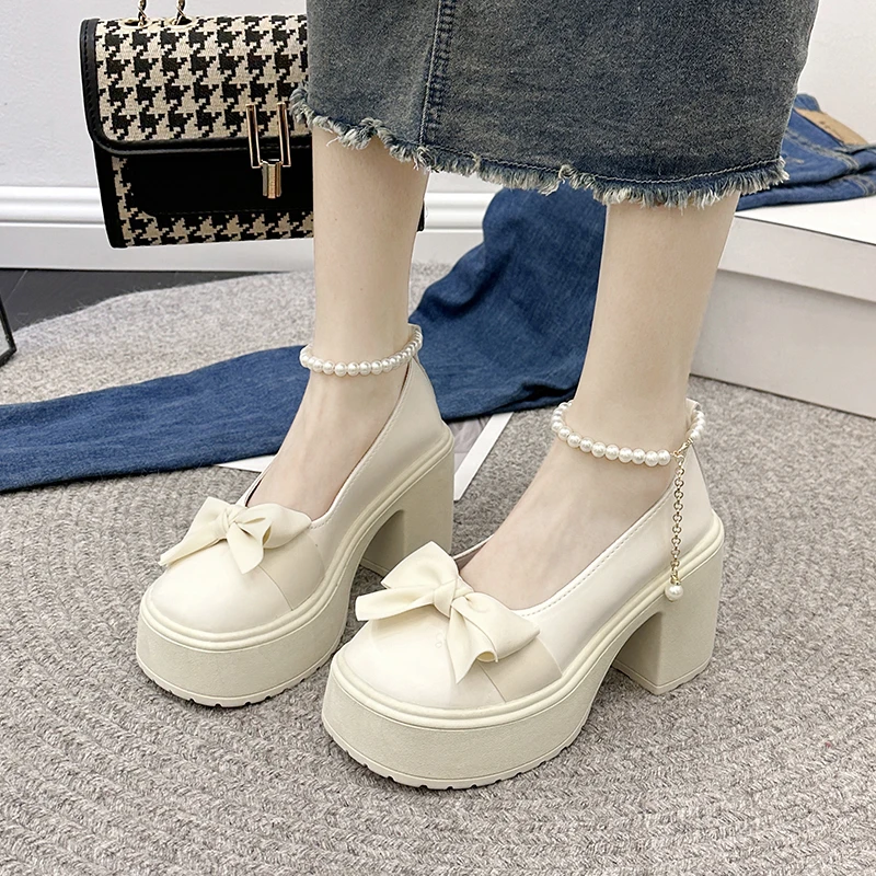 2024 New round head Kawah Ilorita shoes Ladies casual elegant solid color bow non-slip kitten heels Stylish chic heels