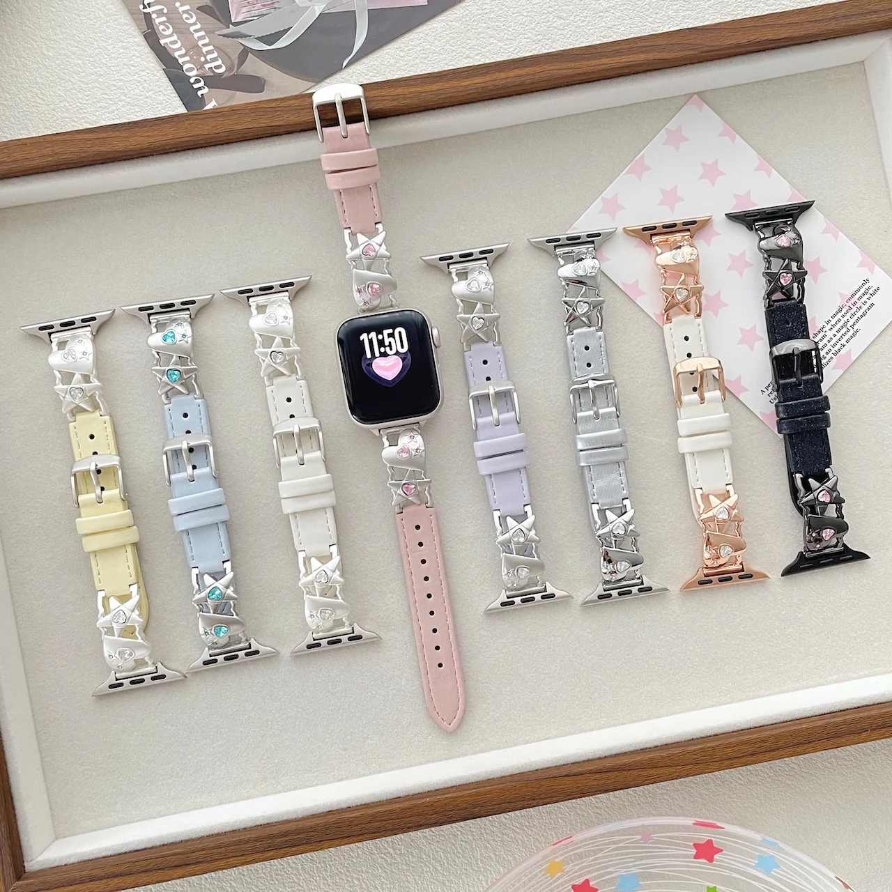 pulseira-de-couro-com-strass-estrela-para-apple-watch-ultra-se-11-10-9-8-7-acessorio-diario-de-pulso-em-tons-pasteis