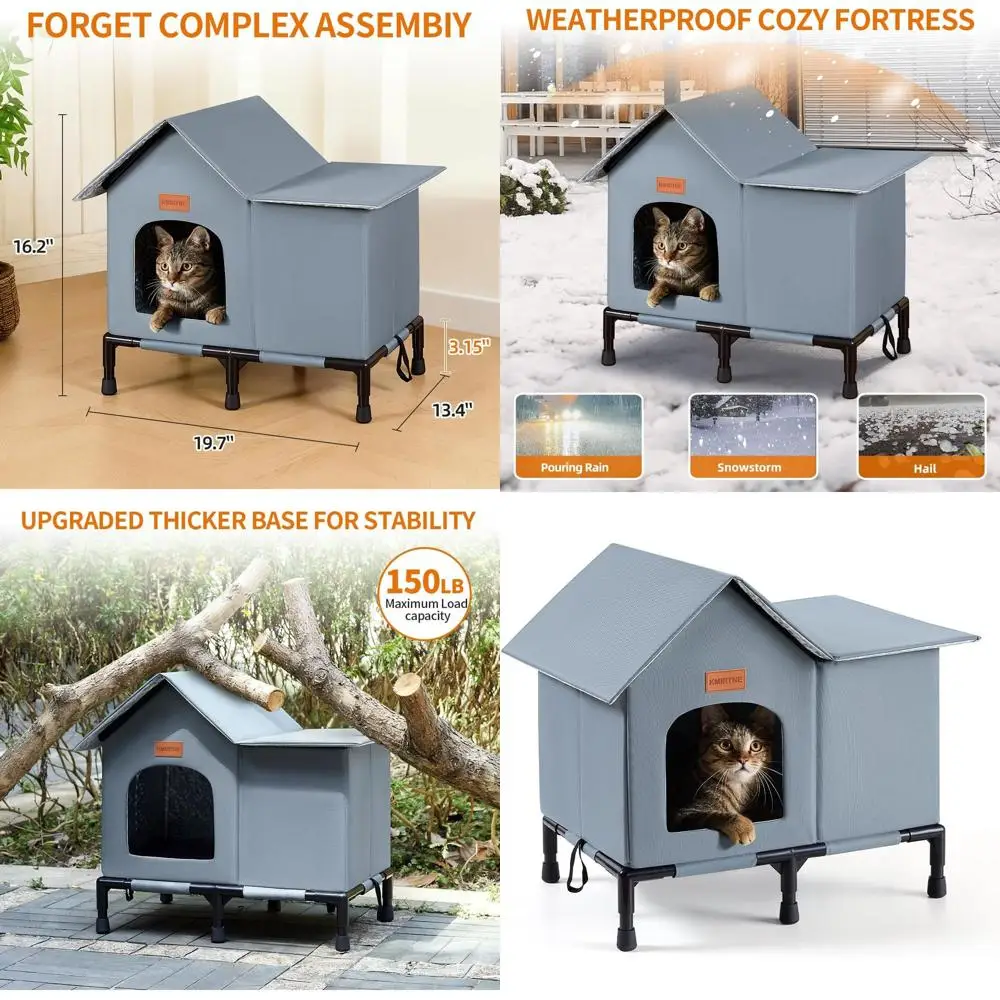 

Утепленный уличный домик для кошек - всепогодный, самонагревающийся, защита от хищников, для бездомых и домашних кошек (серый, большой)