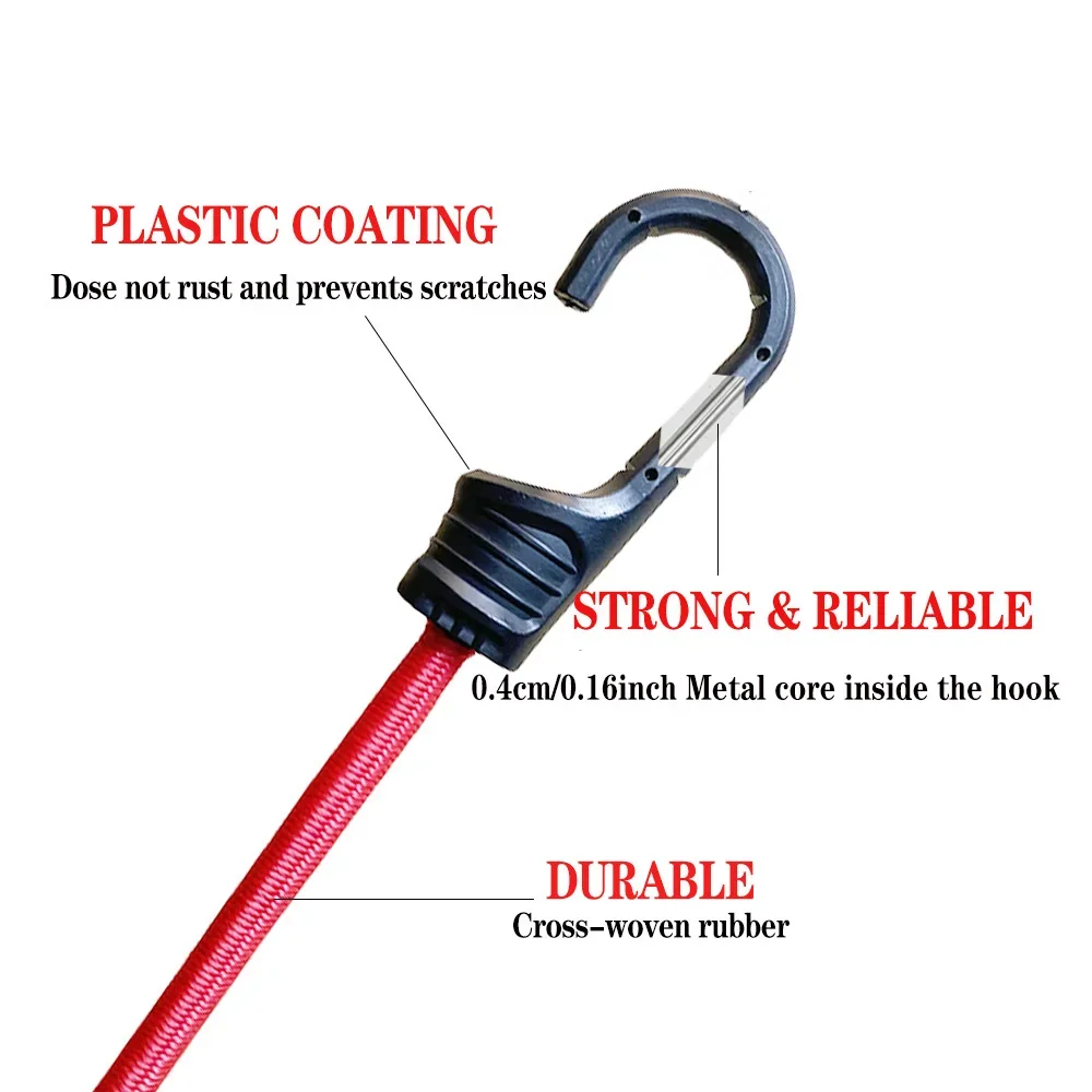 2/4Pcs 39.3Inch Red Elastic Bungee Cords Plastic Coated Metal Hooks Bungee Straps Heavy Duty Bungee Ropes for Bike Tents Camping