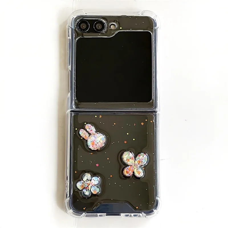 Cartoon Little Bear Bunny Phone Case for Samsung Galaxy ZFlip5 4 3 Hard Cover for ZFlip5 ZFlip3 Zflip4 Solid Shell Bracket image 5