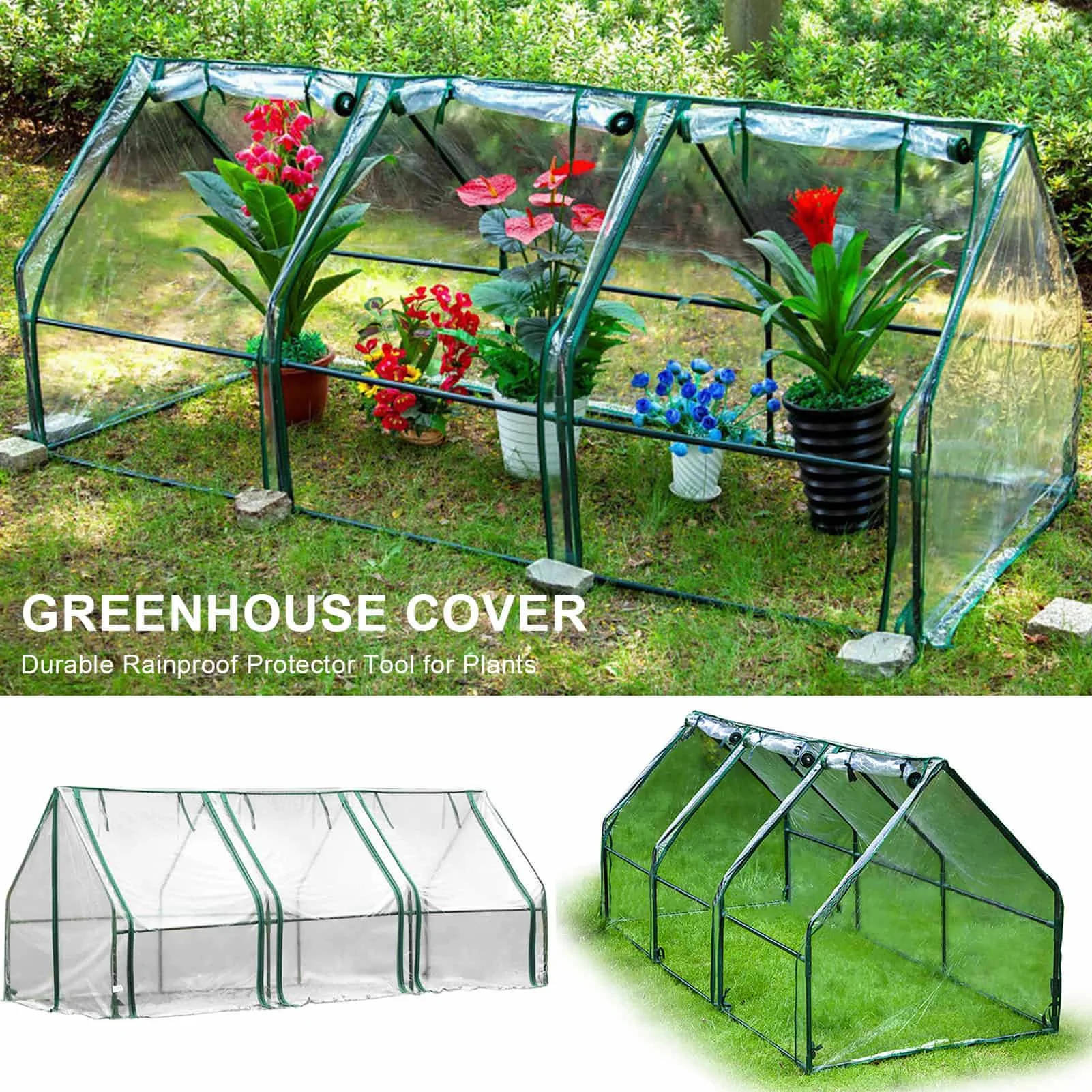 

Garden Greenhouse Cover With Doors, Garden Plant GrowTunnel Shade Cover, PVC Transparent Plant Cover (Bracket Not Included)