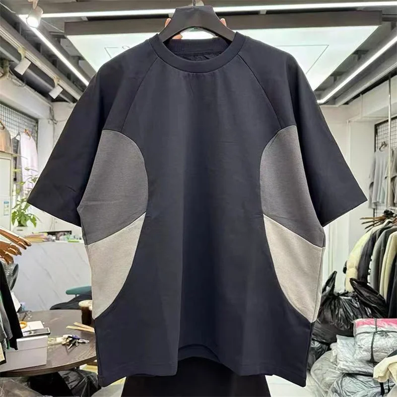 High Street Vintage Apricot Navy Patchwork Short-Sleeve T-Shirt Oversized Men Women Best Quality Athletic Casual T Shirt