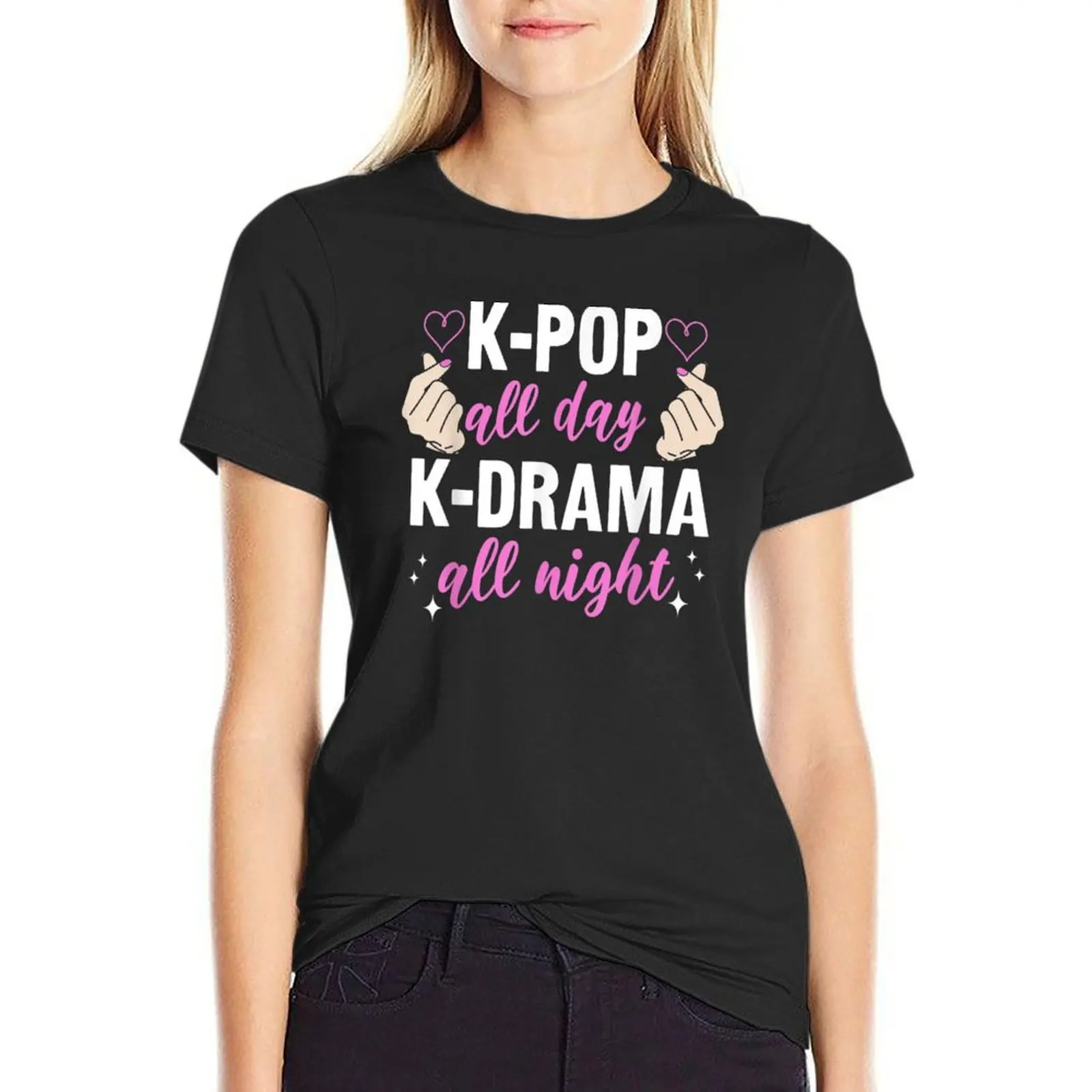 K-Pop All Day K-Drama All Night T-Shirt sweat cute tops Women's t-shirt