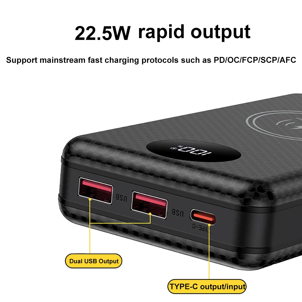 22.5W Fast Charging Battery Box with LED Light 20000mAh 6x18650 External Power Bank Case Battery Charge Storage Box Power Shell