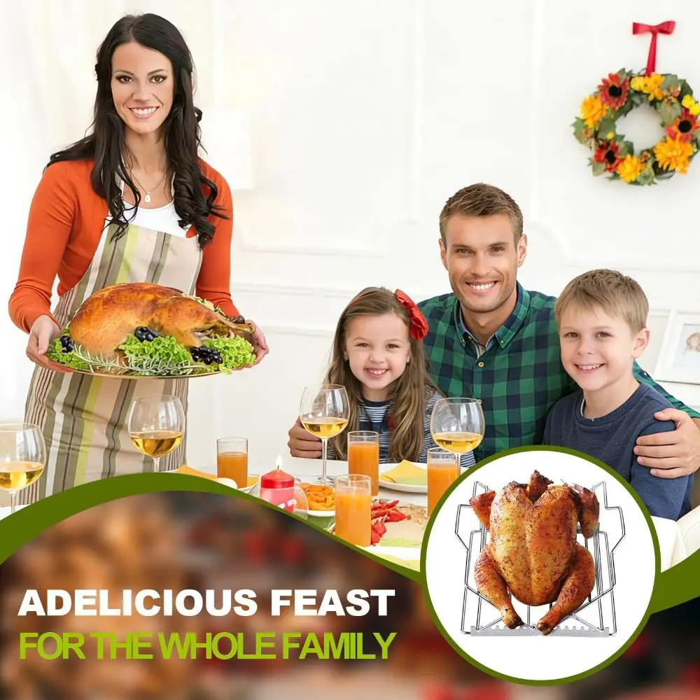 Stainless Steel Adjustable Turkey Chicken Rack Premium Non-Stick Broiling Rack Versatile Easy Clean Roasting Rack for Grill Tool