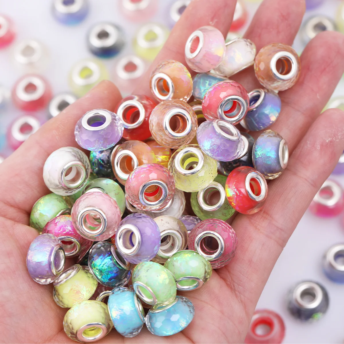 25pcs/50pcs Random Color 9*14mm Acrylic Iridescent Faceted Beads, Decor Parts for Handicraft DIY Creative Ornament Projects