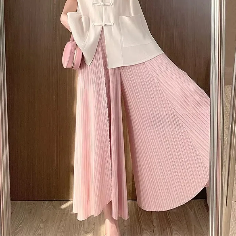 Miyake Pleated Pants 2026 Summer New Loose Plus Size Straight Wide-Leg Pants Draped Lightweight Comfortable Women's Trousers