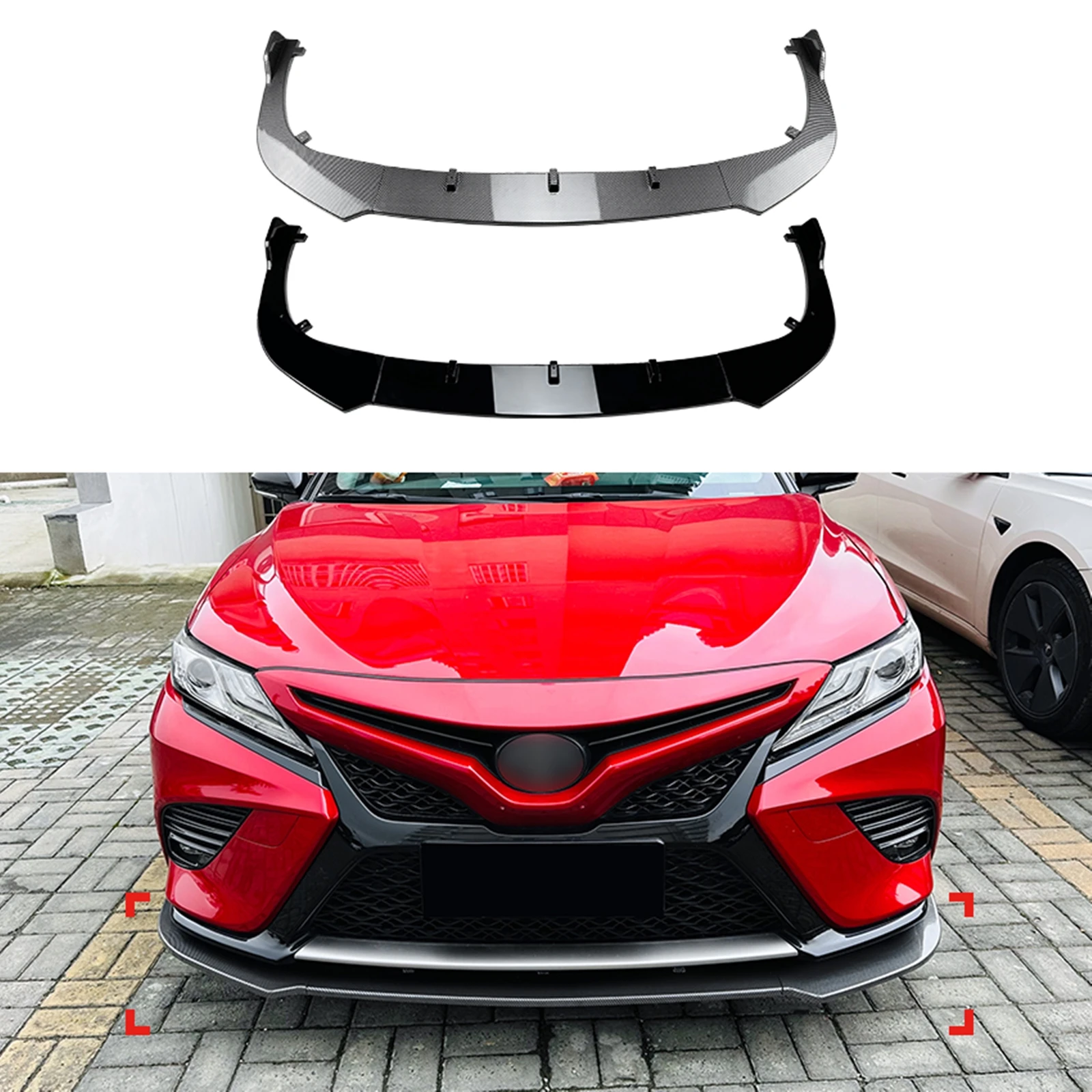 

Front Bumper Spoiler Lip For Toyota Camry 8th Sport 2018 2019 2020 Carbon Fiber Look/Glossy Black Car Lower Splitter Protector