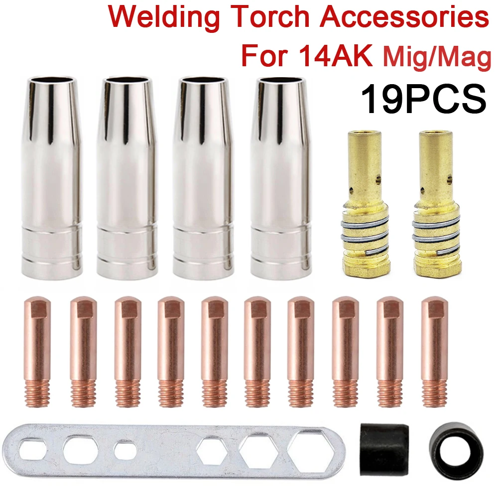 

19Pcs/Set MB-14AK Welding Torch Nozzle Part Kit Conical Nozzle Sleeve Rod Tool Set For Binzel 14AK MIG MAG Welder Accessories